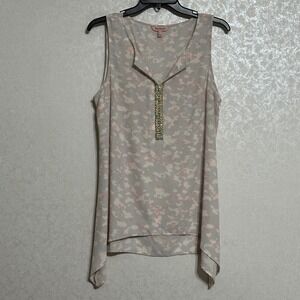 Juicy Couture Sleeveless Top L Gray Pink Abstract Camo Blouse Embellished Detail